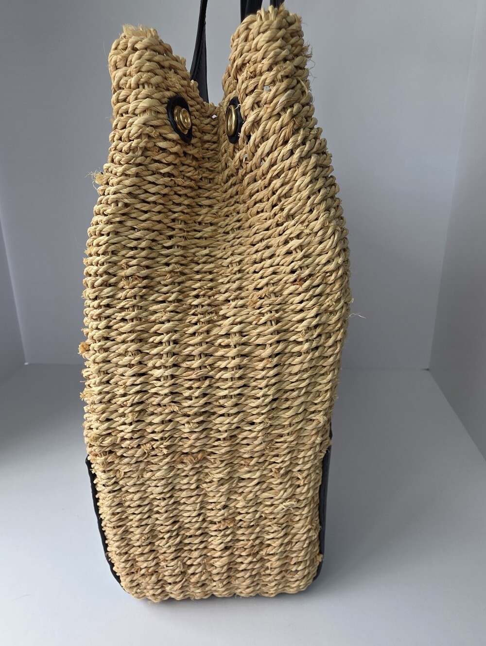 Tory Burch Ella Straw Tote | Natural Raffia & Navy Leather | Excellent - Picture 7 of 10